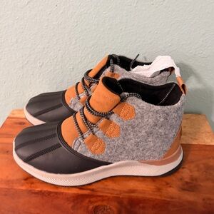 Gray and Tan Ankle Boots